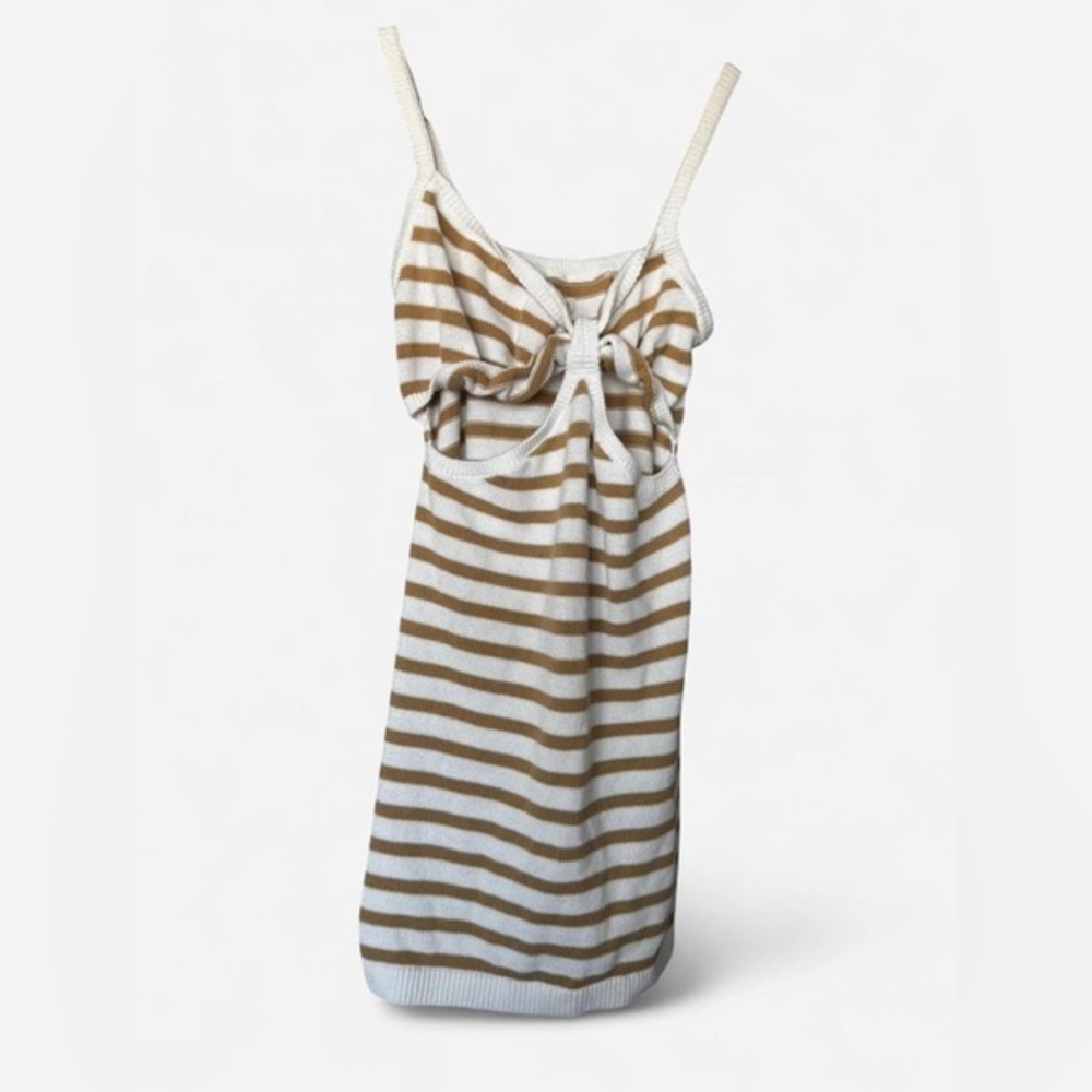 Aerie Tan & White Striped Cut-Out Knit Mini Dress - Size L - Boho